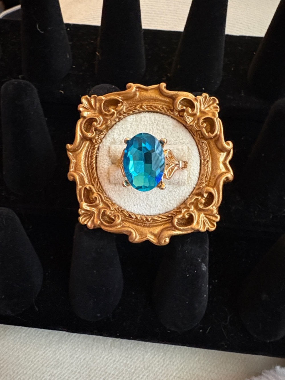 Blue Crystal Statement Ring - Gold Tone